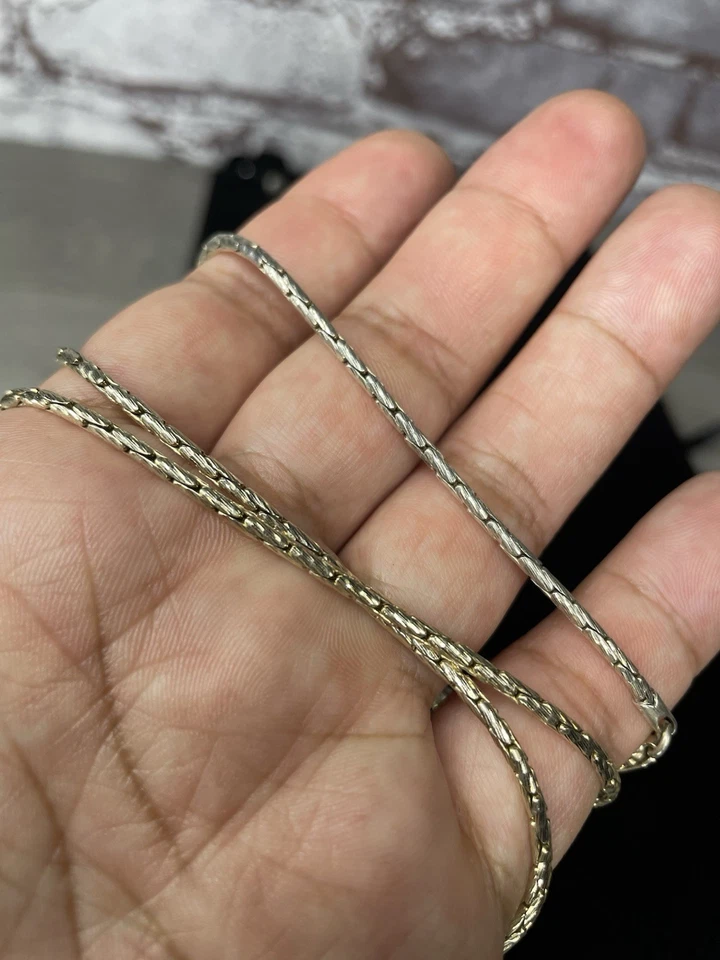 925 Silver Gold Plated Bar Chain Vintage Cut Necklace Men’s 24 In Lobster Clasp - Image 2 of 4