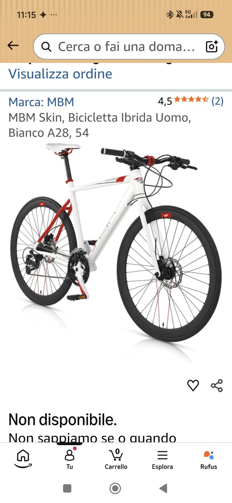 MBM Skin bici ibrida uomo 28" bianca telaio alluminio 27 cambi freni a disco — foto 3