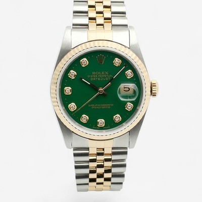 Rolex Datejust 36 Herren Kombi Uhr 16233 grün Aftersetting Tenpoint 150230559