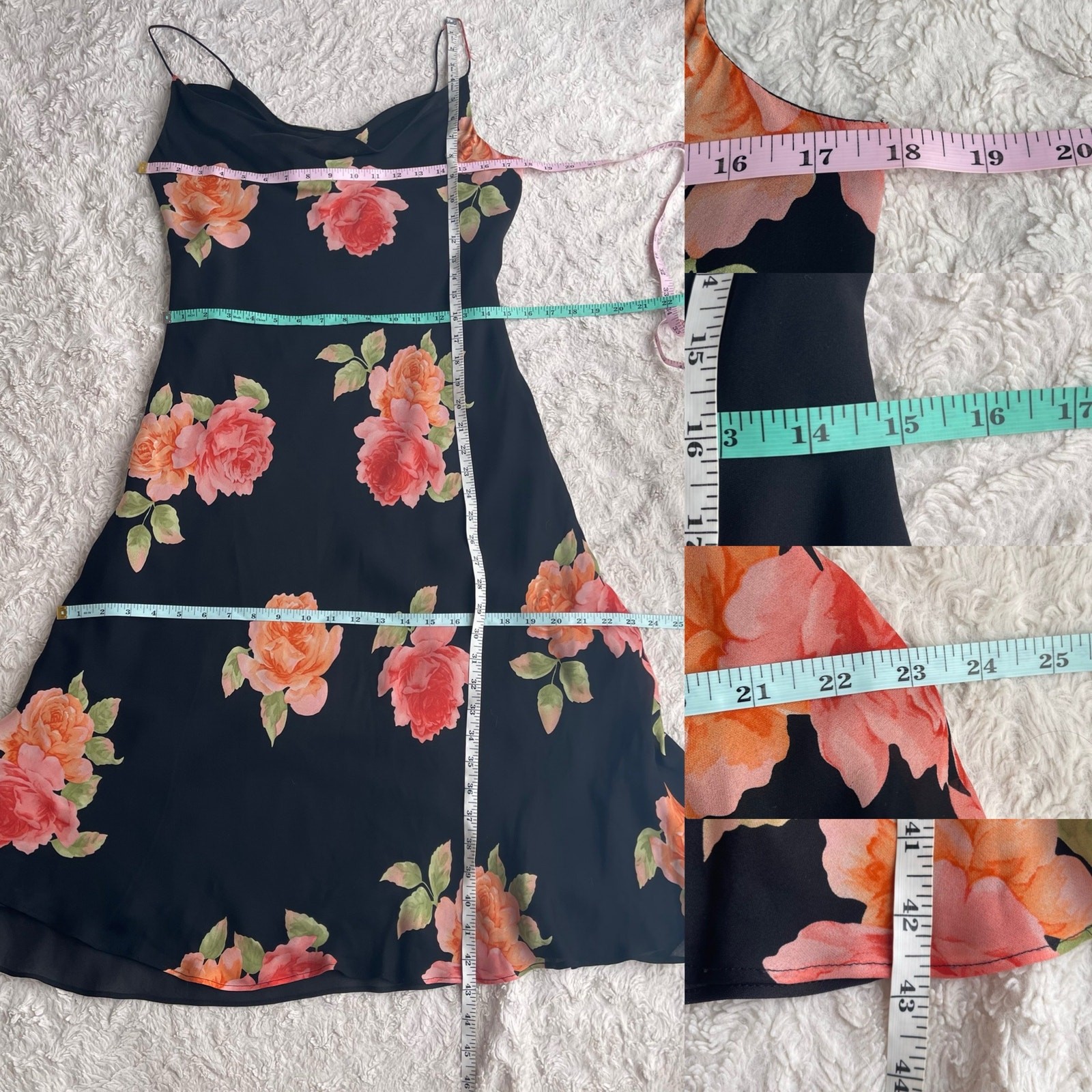 Spenser Jeremy silk rose floral slip dress cowl neck slipdress vintage Y2K M