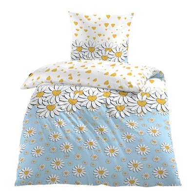 Kinzler Baumwolle Bettwäsche Herz Margarite 135x200+ 80x80 cm Hellblau