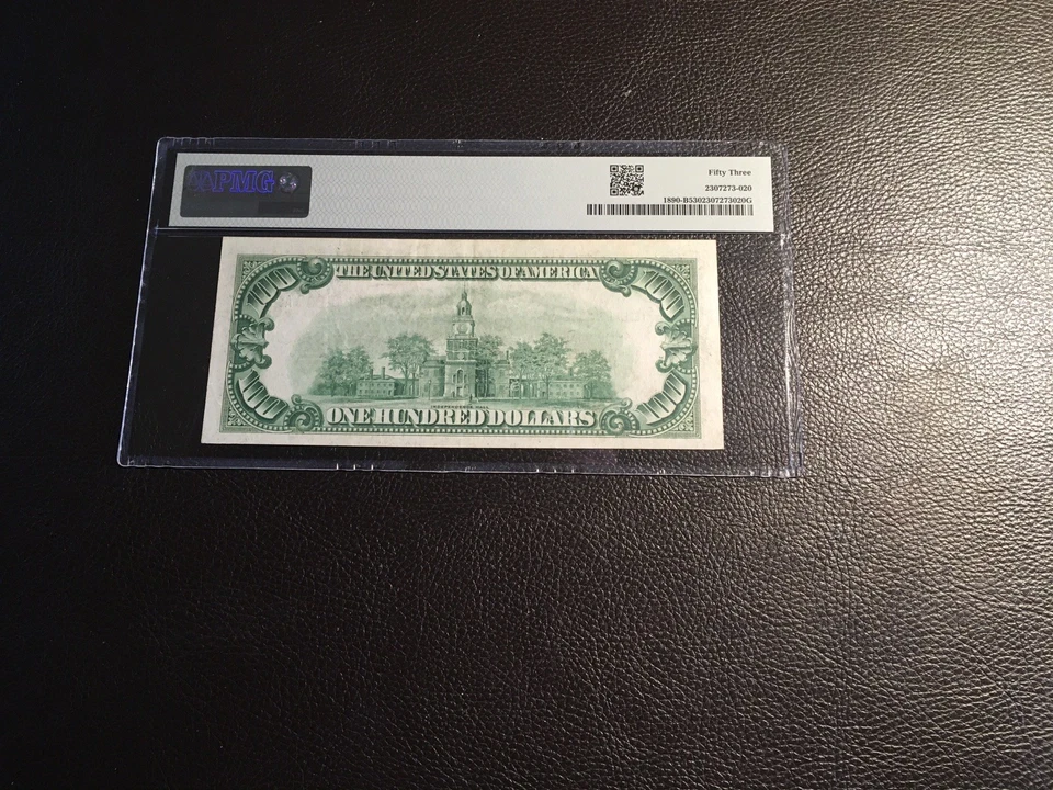 100.00 Federal reserve bank note New York PMG 53 about uncirculated FR1890 - Image 2 of 2