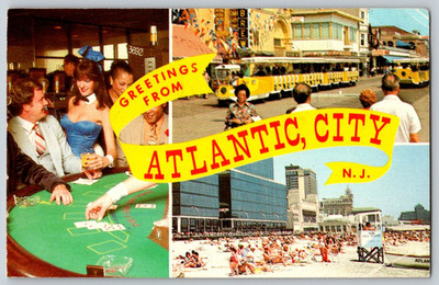 Atlantic City New Jersey NJ Postcard Greeting Atlantic City Blackjack Table 1984