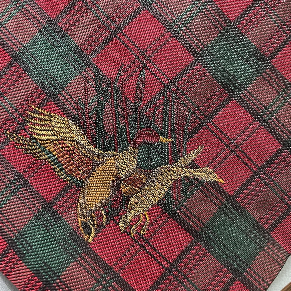Corbata a Cuadros Orvis Rojo Bordado Patos Tartán Vacaciones Navidad Seda Preppy Foto 3 de 4