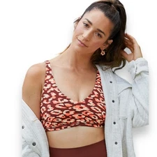 NEW American Eagle Aerie Sports Bra XS Red Leopard Plunge Cheetah Active Support