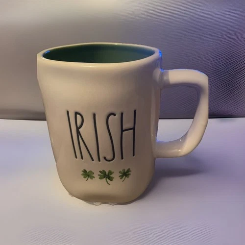 Rae Dunn Irish Coffee Mug Green Inside Four Leaf Clover Magenta 18fl. oz New