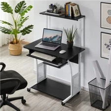 Rolling Computer Desk w/ Printer Shelf Laptop Writing Study Table Home Office