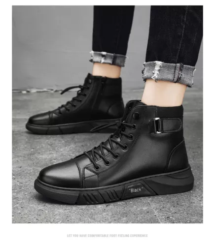 New Fashion Mens Leather Ankle boots Casual Shoes Zip Up Black UK SIZE 8-11 - Picture 8 of 15