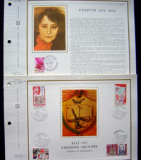 COLETTE, écrivain  :  2 FDC - CEF de 1973 en soie,  France et Monaco.
