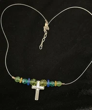 Vintage - Jeep Collins - 16"-18" Beaded Necklace with Sterling Silver Cross