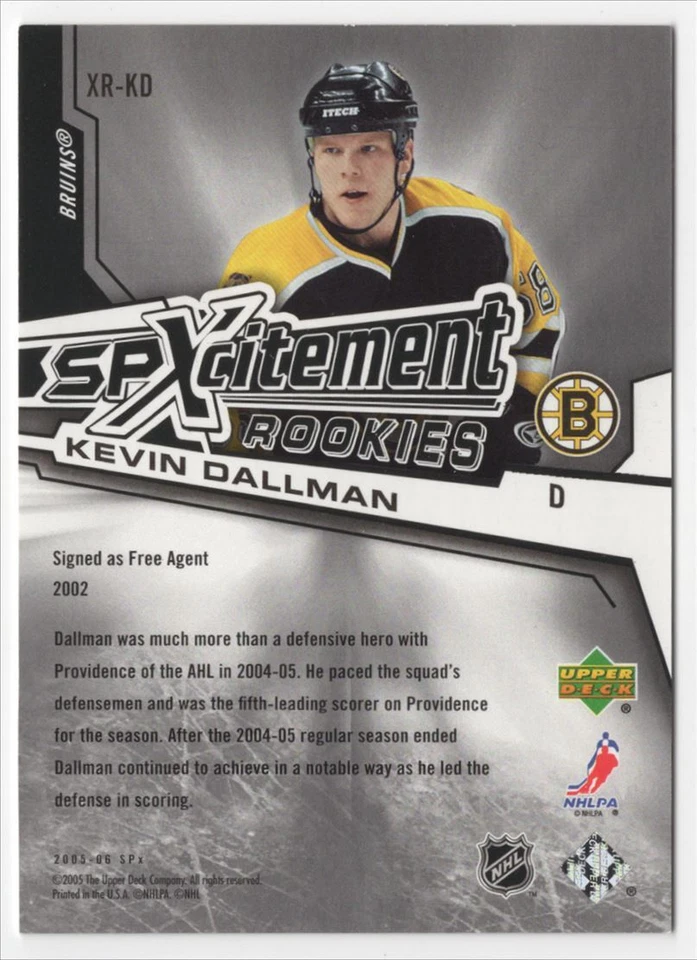 2005-06 SPx Xcitement Rookies Kevin Dallman /999 Boston Bruins #XR-KD R76 - Image 2 of 2