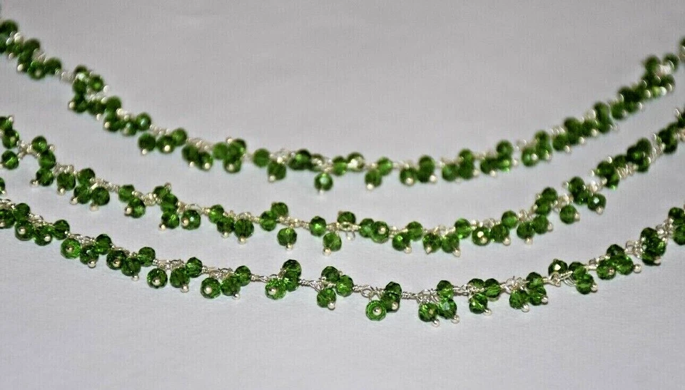 Cadena rosario racimo fabricación joyería cuentas facetadas verdes de 3 mm, cadena colgante con cuentas Foto 2 de 4