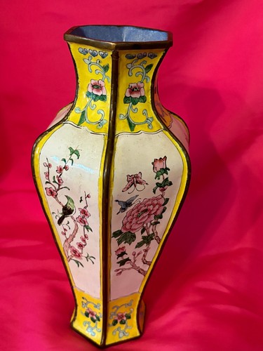 Antique Chinese Famille Jaune Yellow Peking Canton Enamel Vase - Picture 3 of 6