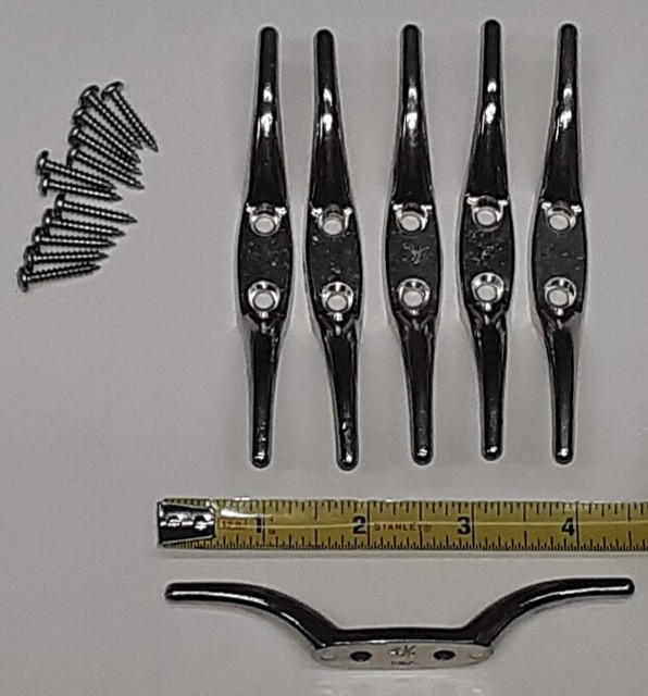 3 pair (6 Cleats) 4.5" Cast Nickle Plated Cord Cleats with Matching