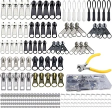 254 Pcs Zipper Repair Kit with Case Include Zipper Replacement and Pull, Univers