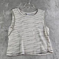 Splendid Tank Top Womens Large Cream Black Knit Sleeveless Cropped