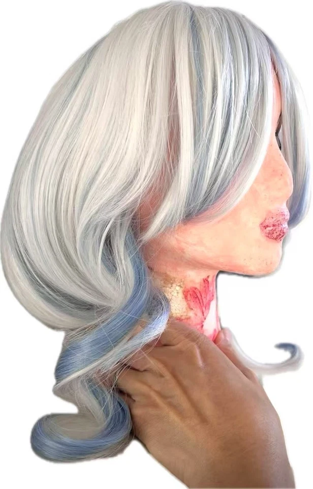 White Mixed Blue Gradient Ponytail and Bangs Focalors Wig for Girls Halloween - Image 4 of 4