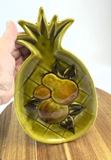 Vintage Los Angeles Potteries Pineapple Shaped Serving Dish 1965 Olive Green