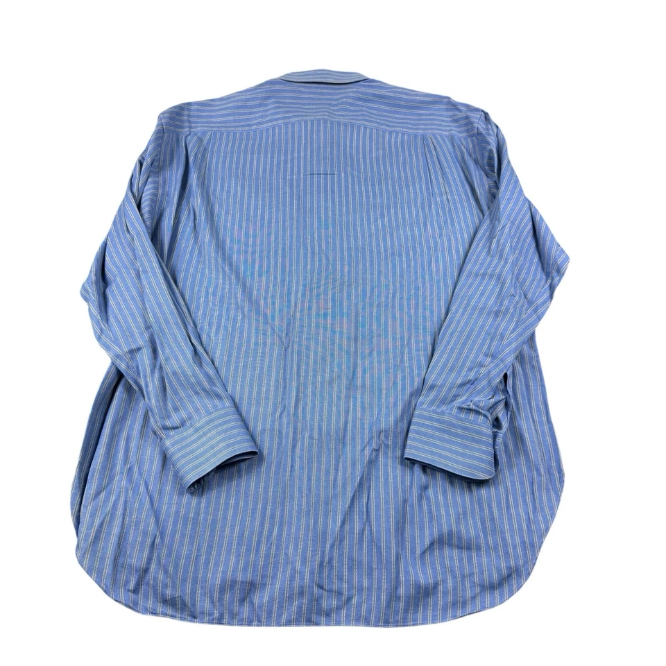 Borrelli 那不勒斯蓝色黄色条纹棉男式尖领纽扣前 16.5L — 第 3/4 张图片