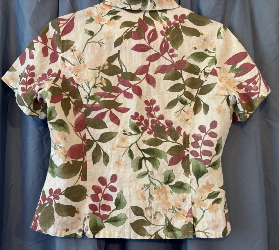 Camisa Caribbean Joe manga curta 100% linho branca floral tropical P - Imagem 2 de 4