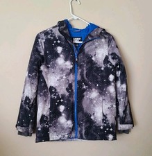 Boy's Lands End Kids Galaxy Winter Jacket Large 10-12 Hooded Space Print Coat