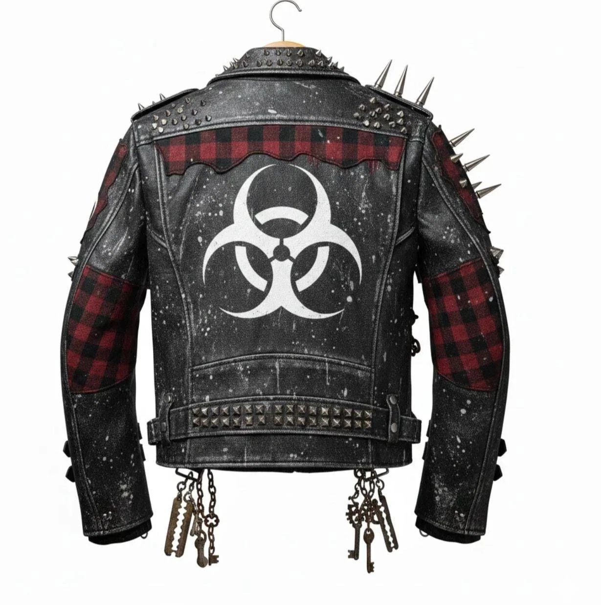 Best Punk Gothic Spiked Leather Biker Jacket Chains Biohazard Rock Fashion Coat image 2