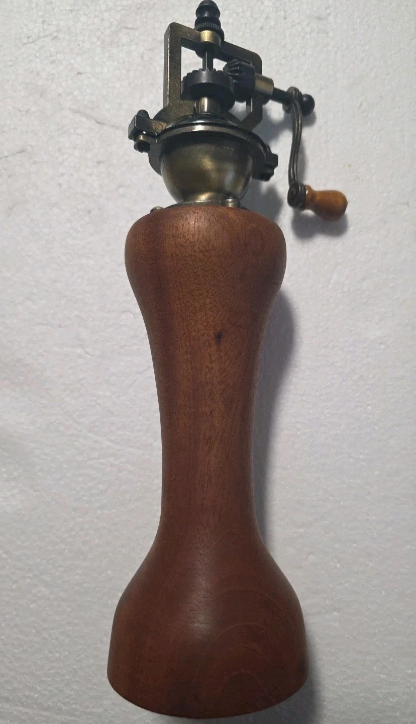 Vintage Pepper Mill or Spice Grinder Wood Base Metal Top Steampunk Look