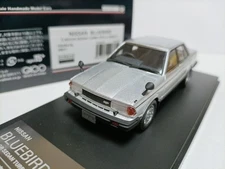 Hi Story 1:43 Bluebird Turbo SSS-S 1983 Silver Nissan Blue Black Sedan Model