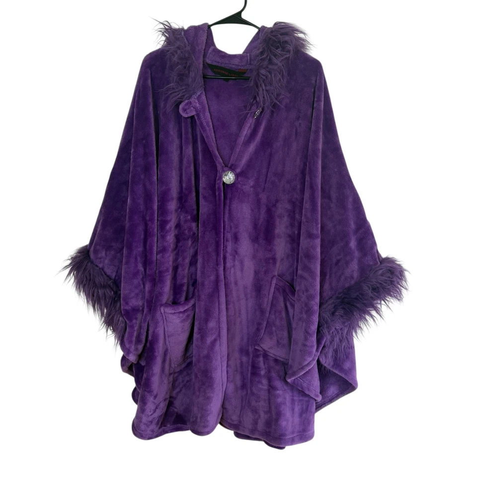 Abrigo poncho chaqueta con capucha púrpura Adrienne Landau para mujer talla única de piel sintética Foto 2 de 4