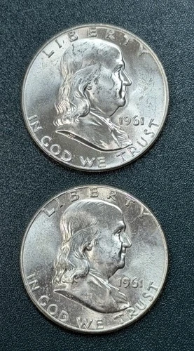 1961 P & D Silver Lot of 2 Coins ~ Franklin Half Dollar BU