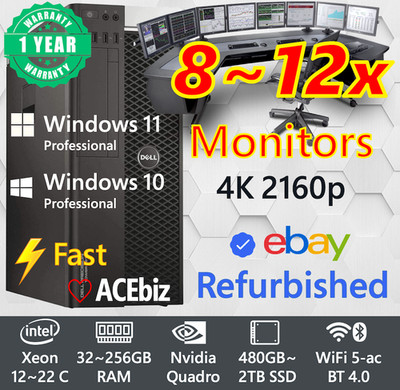 Dell Trading Computer 8~12x Monitor Windows 11 pro Xeon up to 256GB RAM SSD WiFi