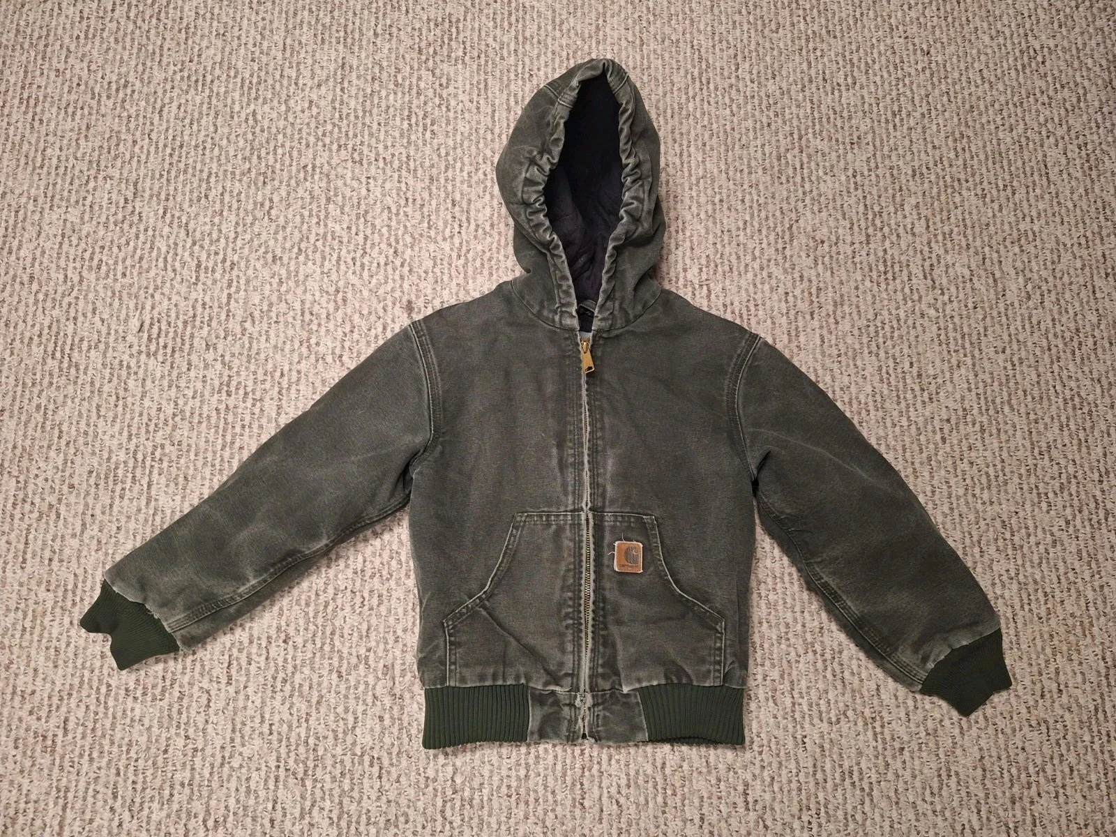 Pre owned Carhartt Youth M RN #14806 Green Distressed Jacket 10/12