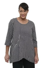 Tulip Clothing Everley Womens Top Lagenlook Seersucker Stripe Black Gray Sz M