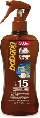 BABARIA Protective Sun Oil with Tahitian Monoi Oil, Tanning Accelerator SPF 15 –