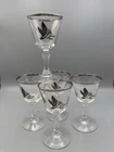 Vtg Federal Glass Canada Goose Wine Cordial Glasses Silver Rimmed - Set Of 5