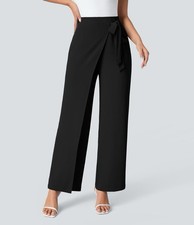 New Halara Flex High Waisted Tie Side Wide Leg Work Pants Trousers Black Medium