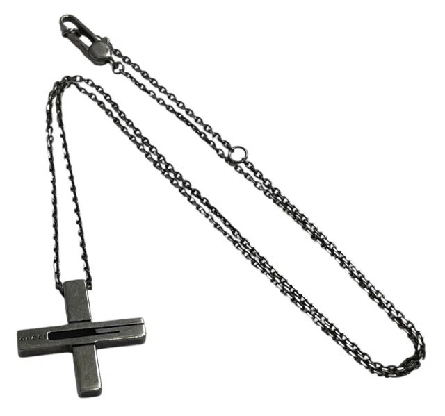 Gucci Collana Ciondolo Croce SV925 Argento Ritaglio G Uomo Donna