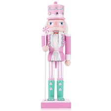 Nutcracker Soldier Wooden Christmas Ornament Vintage Decor Gift Pink 10'' USA