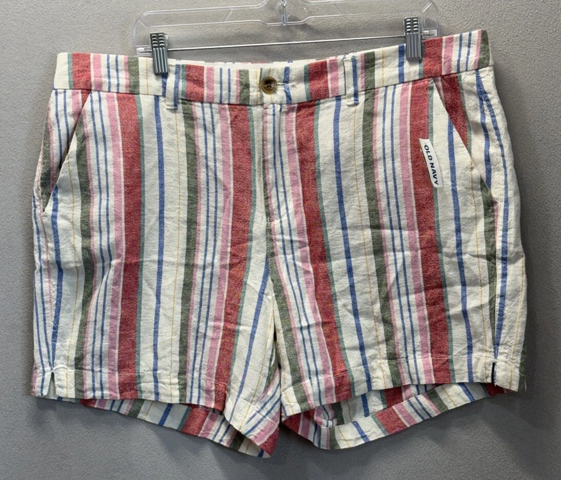 Old Navy Everyday Short Mid Rise Linen Blend Beach Striped Shorts Women’s Sz 16