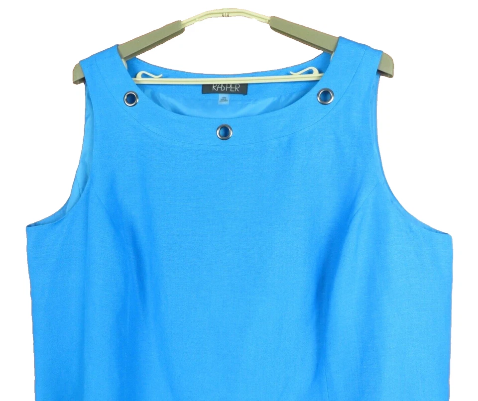 Camiseta sin mangas KASPER para mujer de lino viscosa anillo de metal decoración azul profundo totalmente forrada 24W Foto 2 de 4