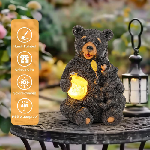Solar Garden Statues Loving Bear Figurine Lights for Outside, Yard Decorations, - Picture 5 of 12