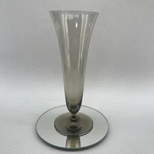Vintage Schott Zwiesel 8.5” Smoked Crystal Glass Trumpet Vase Germany MidCentury