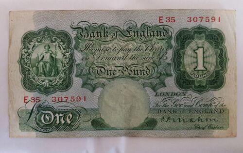 Billete de 1 libra de Mahón Banco de Inglaterra el primero en verde 1925 - 1929