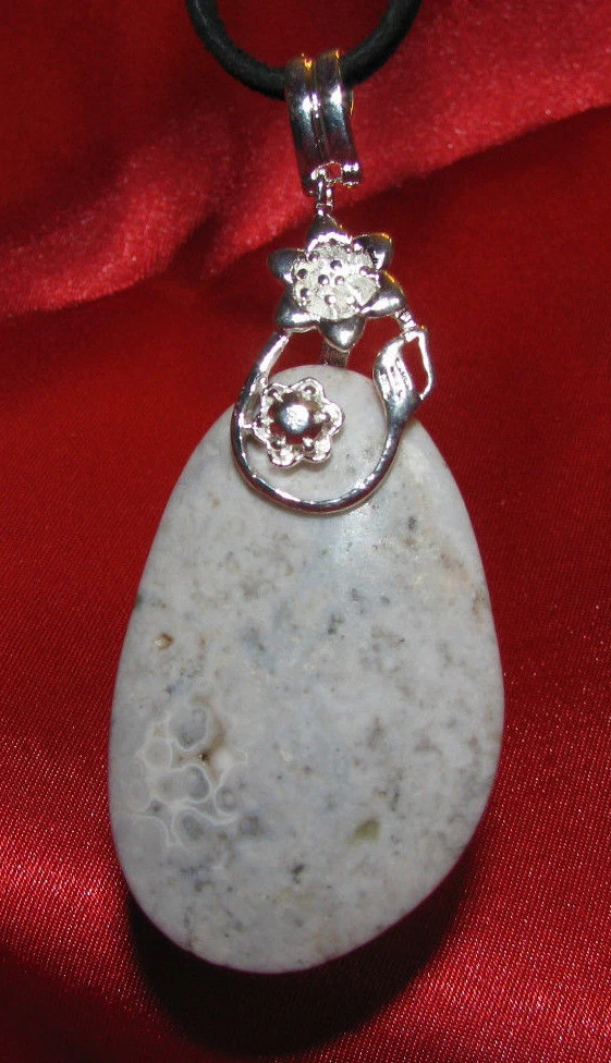 Ocean jasper stone pendant leather necklace healing jewelry etheric soul friend