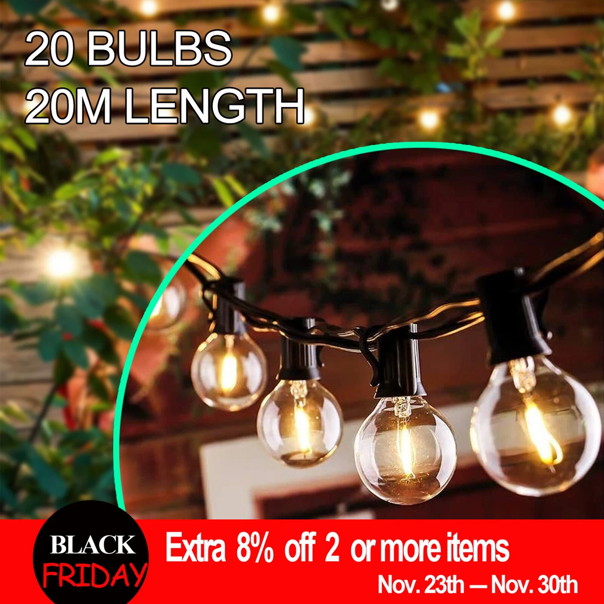 20M Festoon String Lights Outdoor Wedding Xmas Patio Party Decor