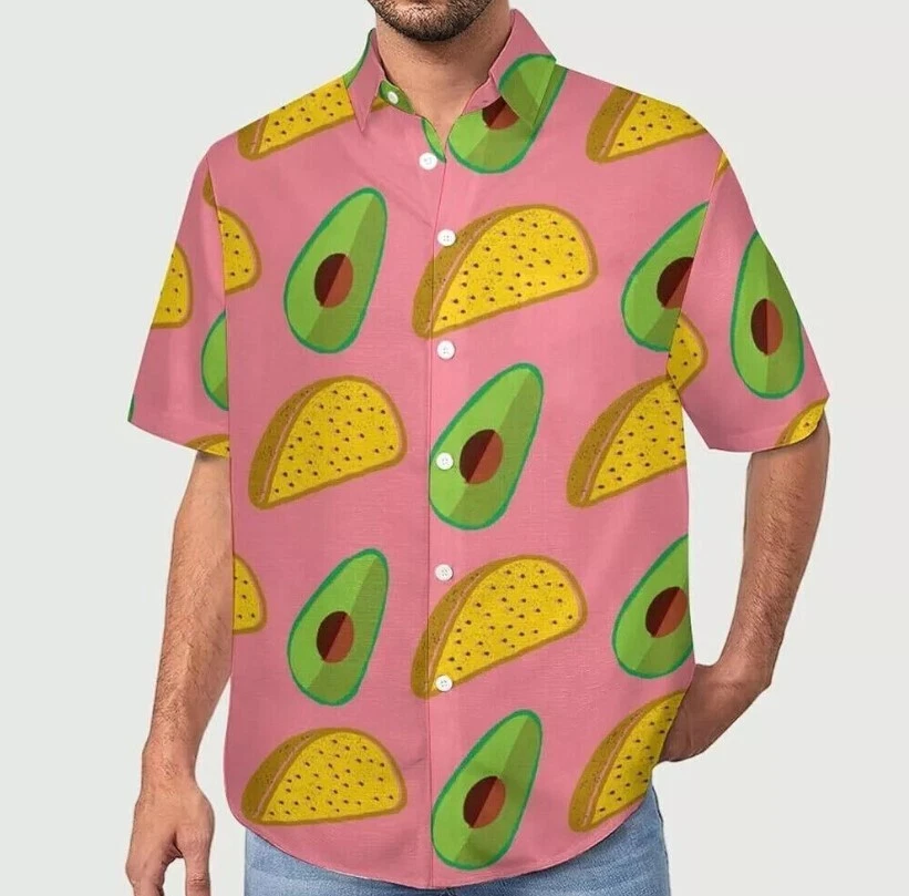 Avocado and Taco Pattern Men Hawaiian Shirt Short Sleeve Button-Up Shirt S-5XL