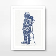 DEEP SEA DIVER HELMET SEASIDE NAUTICAL ART PRINT Blue Decor Wall Picture A4A3A2