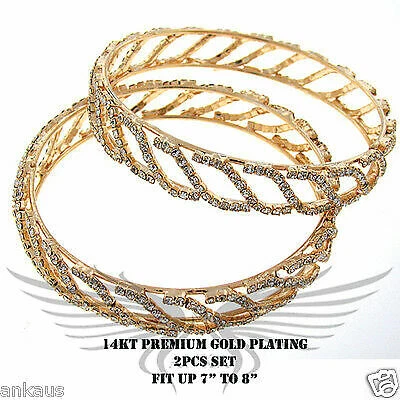 CHANEL 2pz Bellissimo Braccialetto Placcato Oro Giallo Accento Strass Flbng15806