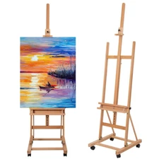 Beechwood H-Frame Studio Easel, Artist Easel with Wheels and Storage Tray,