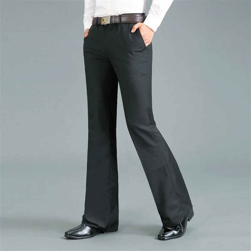 Men Bell Bottom Pants Retro 60s 70s Flare Formal Dress Trousers Slim Fit  Casual